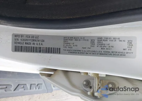 2021 Ram 1500 Big Horn 4X4 5'7 Box from USA, damaged, VIN 1C6SRFFT2MN741124